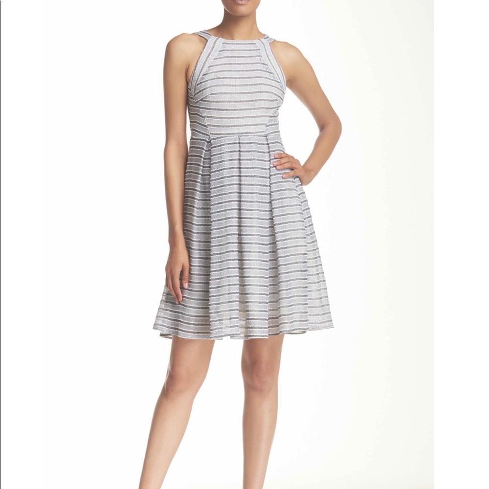 Sleeveless grey white stripe dress
